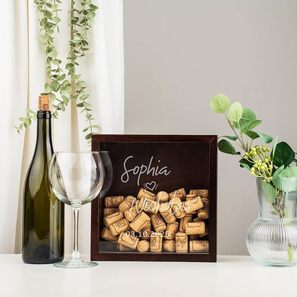 ARYCRAFTS Personalized Wooden Wine Cork Holder Shadow Box – Custom Engraved - Image 3