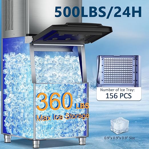Commercial Ice Maker Machine 500LBS/24H 360LBS Ice Bin LCD Touch Screen Self - Image 3