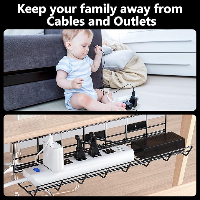 2 Pack DELAMU Under Desk Cable Management Tray, Metal Cord Cable Organizer - Image 8