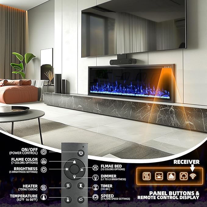 50'' Luxury Electric Fireplace – Wall Mounted & Recessed, Ultra-Slim Design - Image 3