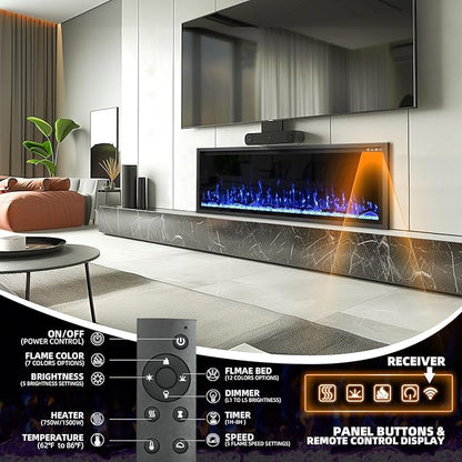 50'' Luxury Electric Fireplace – Wall Mounted & Recessed, Ultra-Slim Design - Image 3