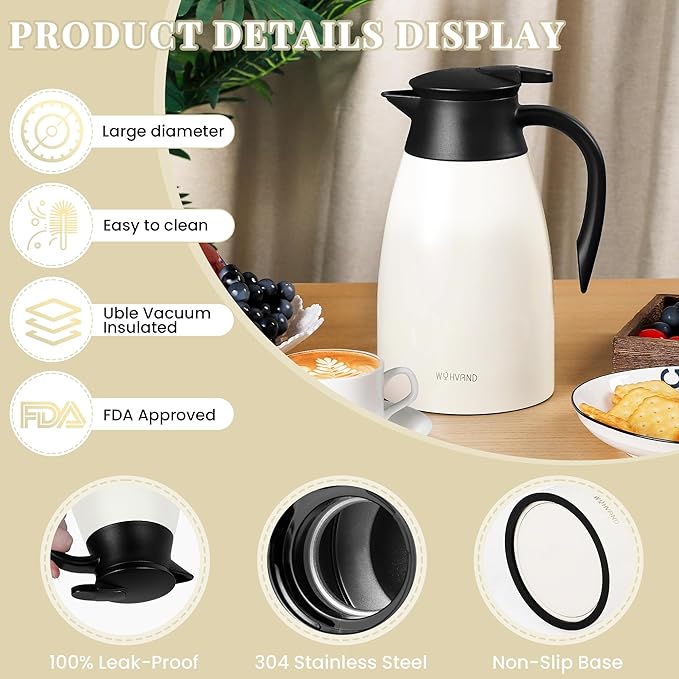 51 Oz Thermal Coffee Carafe, Stainless Steel Insulated Vacuum coffee crafts to - Image 6