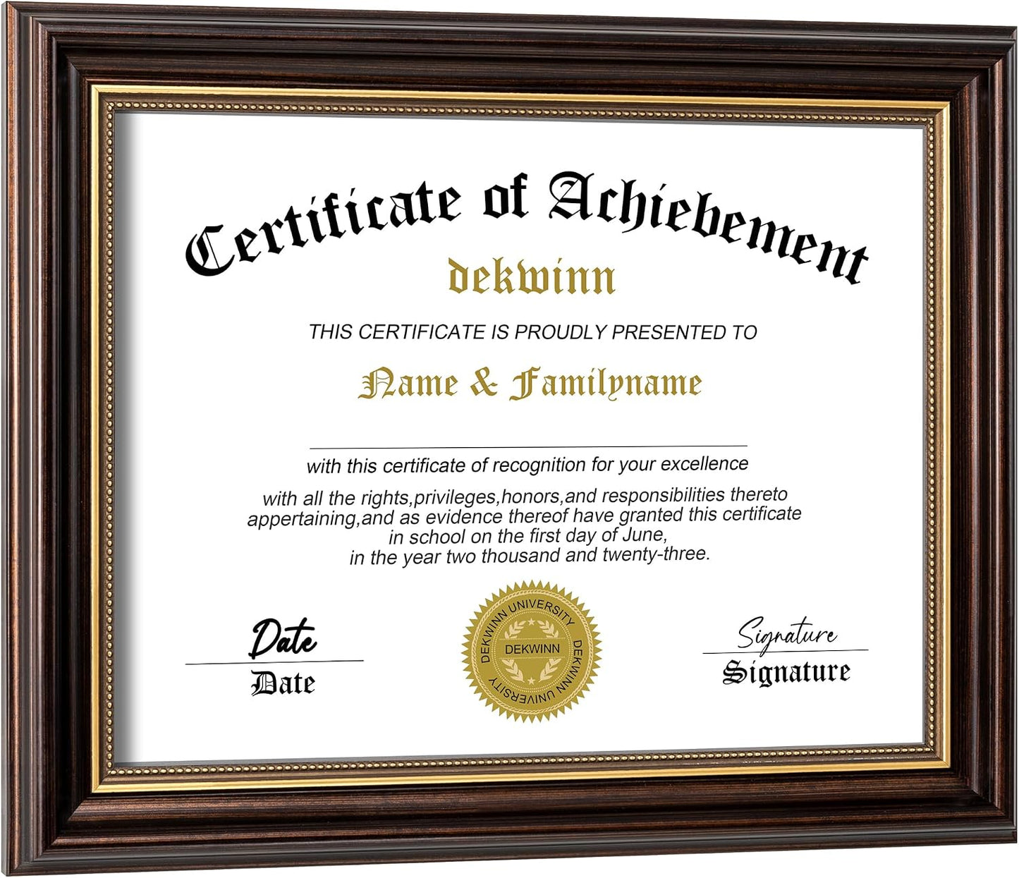 8.5x11 Diploma Frames Certificate Document Frame,1 Pack Reddish Brown/Gold Trim with Real Glass for Wall Gallery or Tabletop display, Without Mat