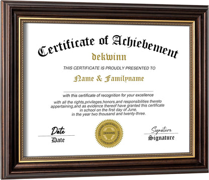 8.5x11 Diploma Frames Certificate Document Frame,1 Pack Reddish Brown/Gold Trim with Real Glass for Wall Gallery or Tabletop display, Without Mat