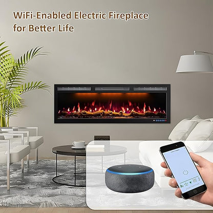 WiFi-Enabled Electric Fireplace Recessed & Wall Mounted, 60 Inch Slim Electric - Image 4
