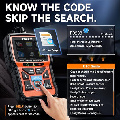 Upgraded of NT301, 2-in-1 FOXWELL NT301 Plus OBD2 Scanner Car Battery Tester - Image 6