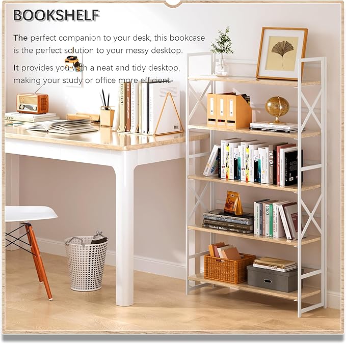 4NM Extra Wide 5 Tiers No Assembly Book Shelves, 51.2" H Folding Bookshelf - Image 3