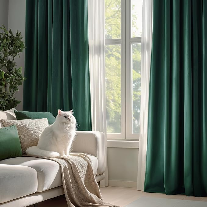 FMFUNCTEX Velvet Curtains Emerald Green Thermal Insulated Curtains - Image 4