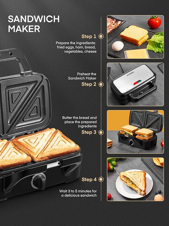 FOHERE Sandwich Maker 3 In 1 Waffle Maker - Image 3