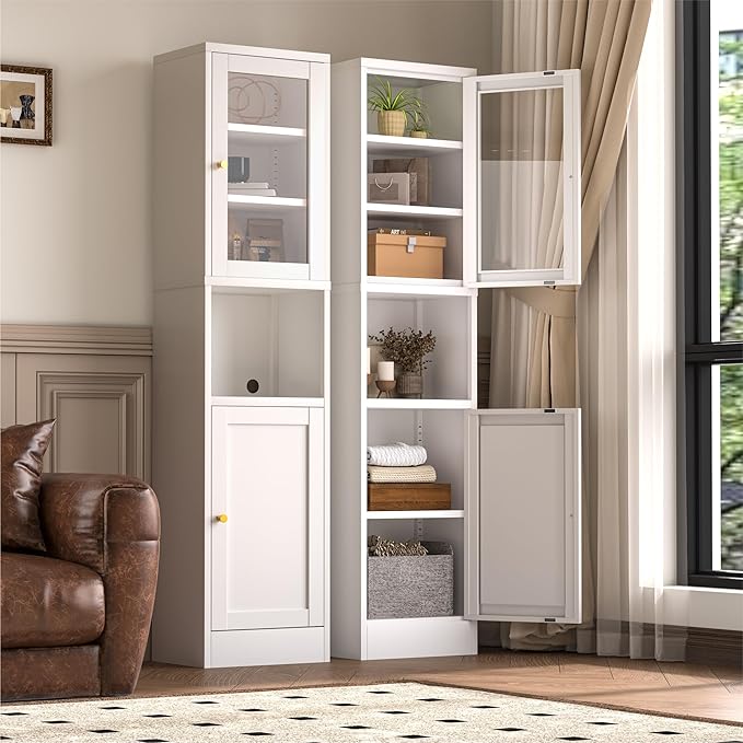 Metal Storage Cabinet with Glass Door, Tall Slim Pantry Organizer with 3 - Image 4