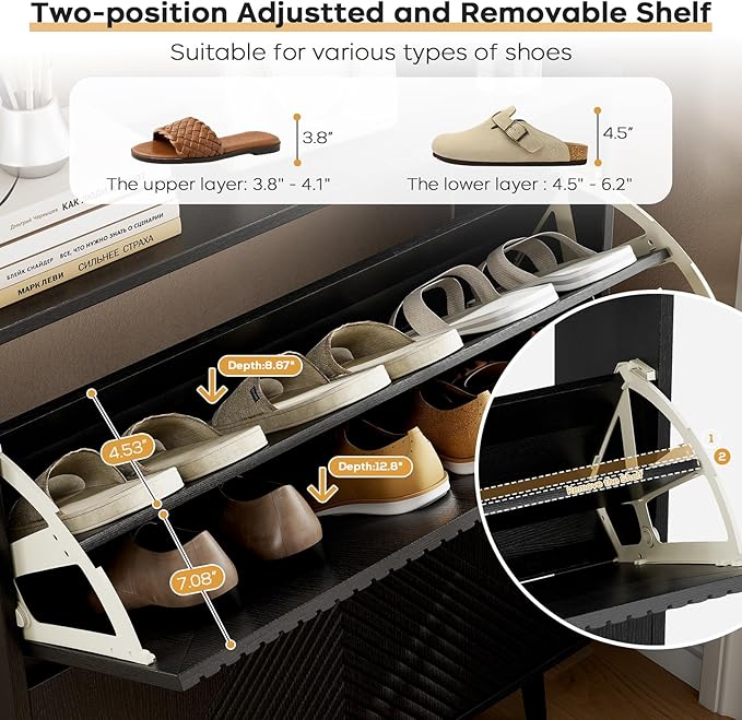 Shoe Cabinet Storage, Farmhouse Freestanding Organizer - Image 4