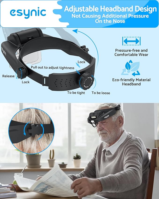 eSynic Type-C Rechargeable Magnifying Glasses Headset-Up to 14X Magnification-5 - Image 2
