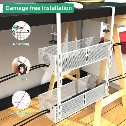 Multi-Model Under Desk Cable Management Tray 2 Packs Metal Under Desk Wire - Image 5