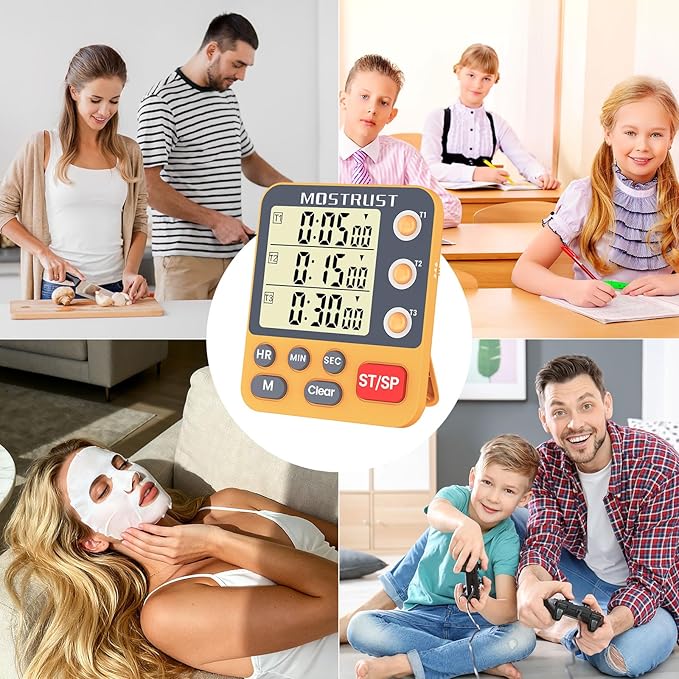 MOSTRUST Digital Dual Kitchen Timer, 3 Channels Countdown Triple Timer - Image 7