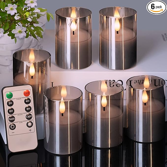6Pack Glass Flickering Flameless Candles by VIODAIM
