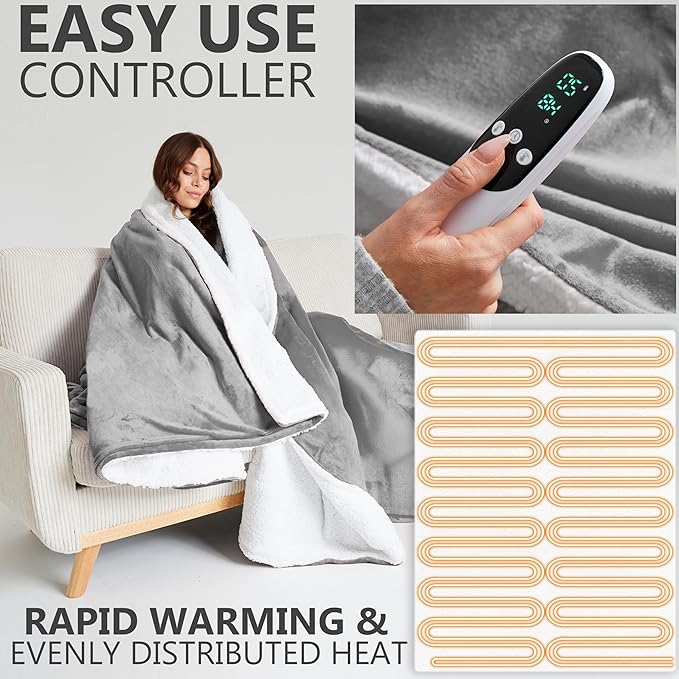 Heated Blanket Electric Luxurious Fleece Queen Blanket, 9 Heat Settings & 12H - Image 3