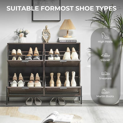 Shoe Cabinet Storage with 4 Flip Drawers, Narrow Hidden Shoes Organizer Cabinet - Image 3