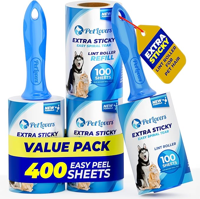 PetLovers Extra Sticky Lint Roller Ultimate Value Set 400 Sheets by PetLovers