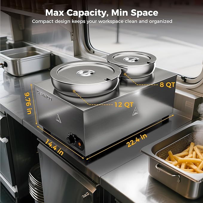 20qt 2-in-1 Electric Soup Warmer and Steam Table Food Warmer, 1200W Stainless - Image 9
