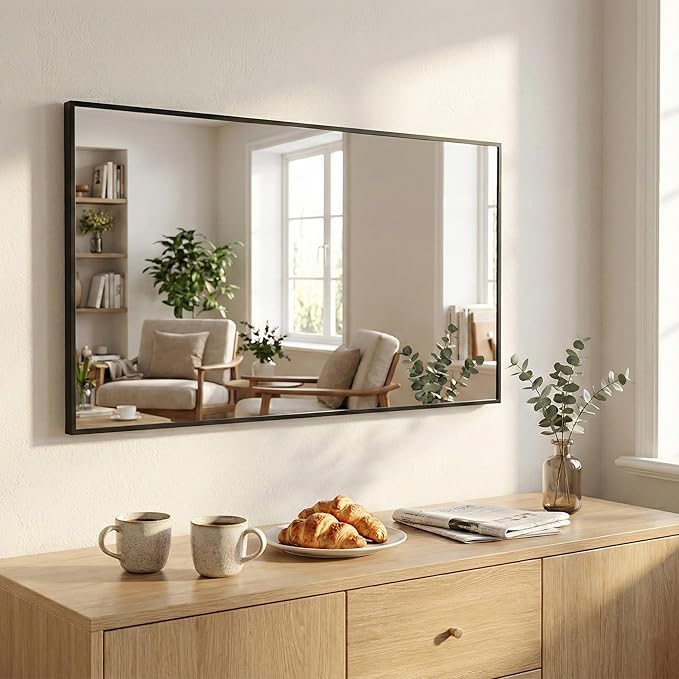 48''x30'' Black Bathroom Mirror, Large Metal Framed Vanity Mirror - Image 3