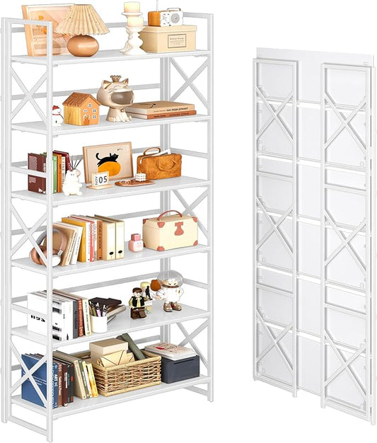 4NM Extra Wide 6 Tiers No Assembly Book Shelves, 61.8" H Folding Bookshelf by 4NM