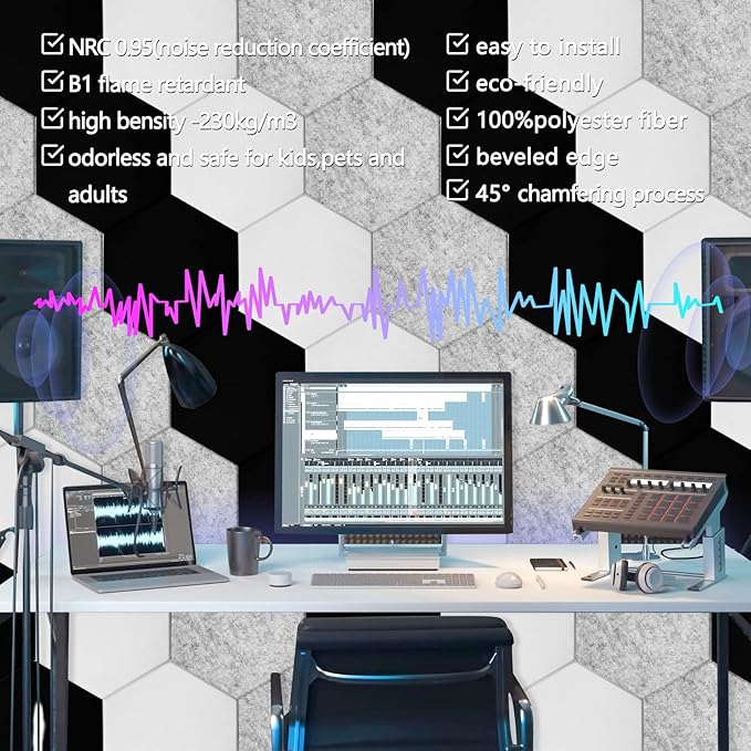 18 Pack Acoustic Panels-12"X10"X 0.4" Self-Adhesive Soundproof Wall Panels - Image 3