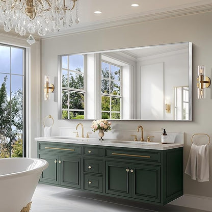 CIRCUMI Silver Bathroom Mirror, Brushed Finish, Tempered Glass, Large Mirror - Image 2