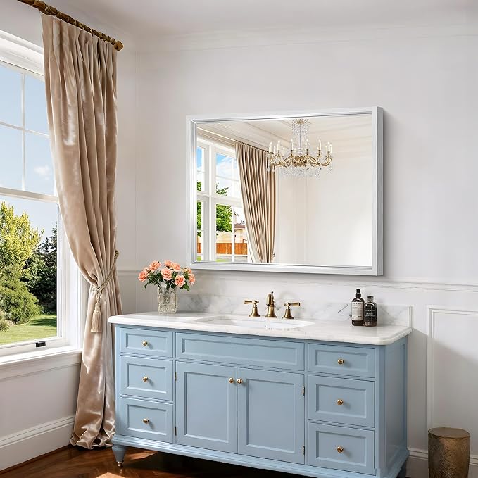 Silver Bathroom Mirror, 36 x 30 Inch Rectangular Wall Mirror 0.6" Thickened - Image 4