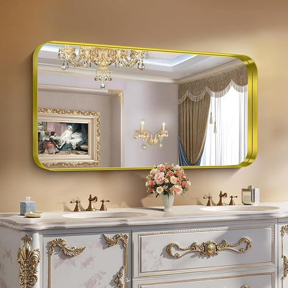 CIRCUMI Gold Bathroom Mirror, Rounded Corner, Tempered Glass, Large Mirror by CIRCUMIMirror