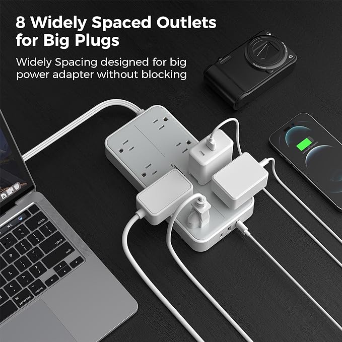 Power Strip Surge Protector 10 FT, TESSAN Flat Plug Extension Cord - Image 3