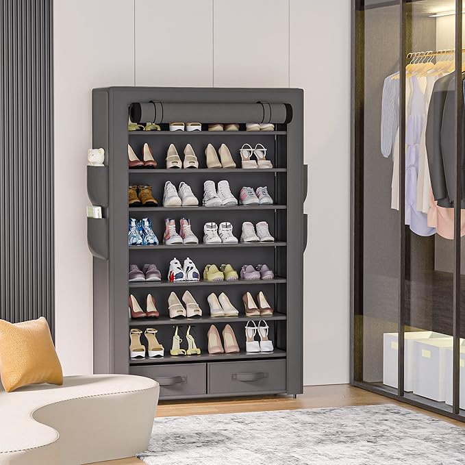 OYREL Shoe Rack Storage Cabinet 32 Pairs Organizer Shelf Tall - Image 5
