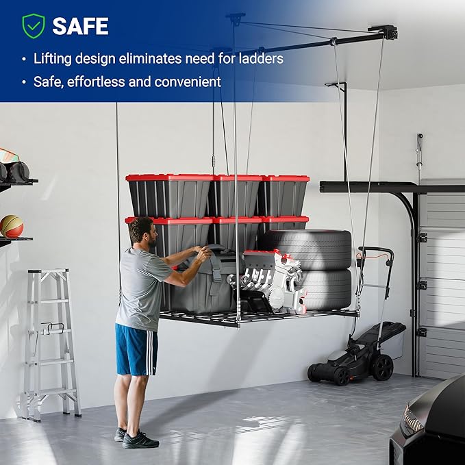 FLEXIMOUNTS GL1 Overhead Garage Lifting Storage Rack, 4x4 Ft Heavy-Duty Metal - Image 6