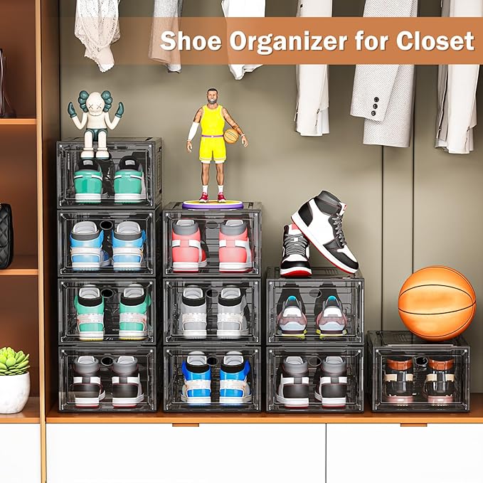 10 Pack Thicken Shoe Organizer Stackable, Upgraded Sturdy Shoe Storage Box - Image 3