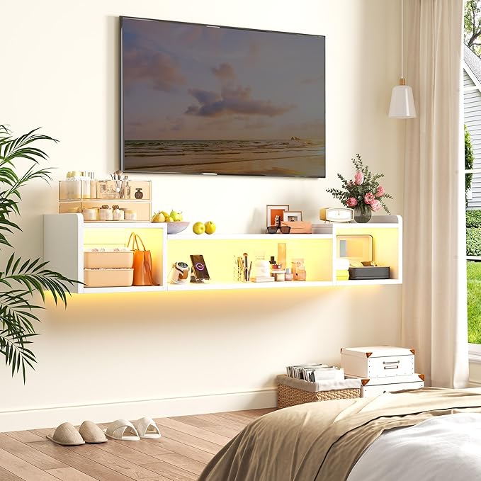55.1"W Floating TV Stand with LED Lights & Power Outlets - Image 8