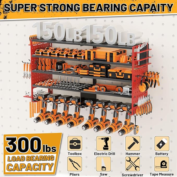 5 Layers Power Tool Organizer Wall Mount, Metal Cordless Tool Hanger Storage - Image 4