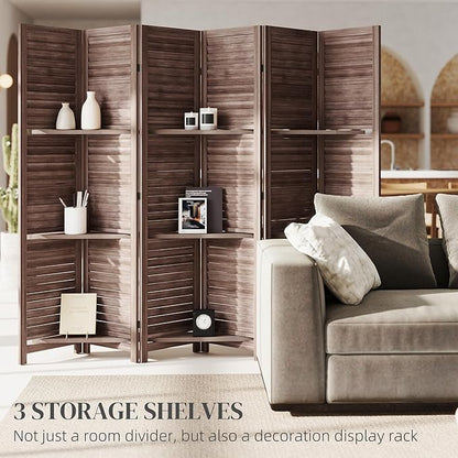 HOMCOM Room Divider, 6 Panel 67" Tall Wood Privacy Screen - Image 3