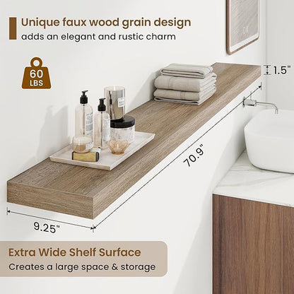 72in Floating Shelves for Wall, Long Wall Mounted Engineered Wood Shelves - Image 3