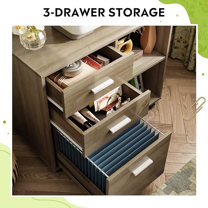 DEVAISE 3 Drawer Mobile File Cabinet, Wood Lateral Filing Cabinet, Printer Stand - Image 4