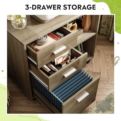 DEVAISE 3 Drawer Mobile File Cabinet, Wood Lateral Filing Cabinet, Printer Stand - Image 4