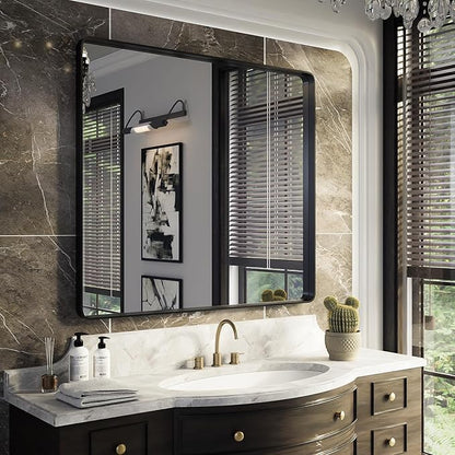 ISKM Black Bathroom Mirror for Wall 40" x 36" Matte Black Framed Vanity Mirror by ISKM-IStillKeepMovin