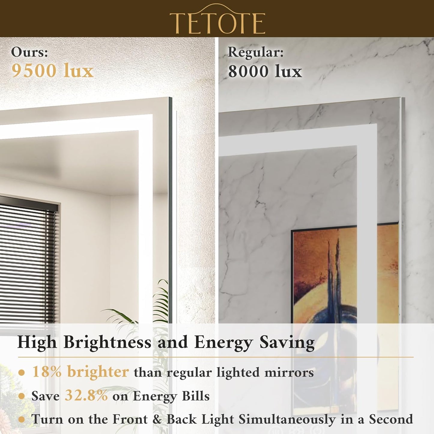 LED Bathroom Mirror 24 x 30 Inch Lighted Bathroom Vanity Mirror with Lights, Brighter Frontlit and Backlit Light up Anti Fog Mirror, 3-Color Dimmable, Shatterproof Tempered Glass, Waterproof