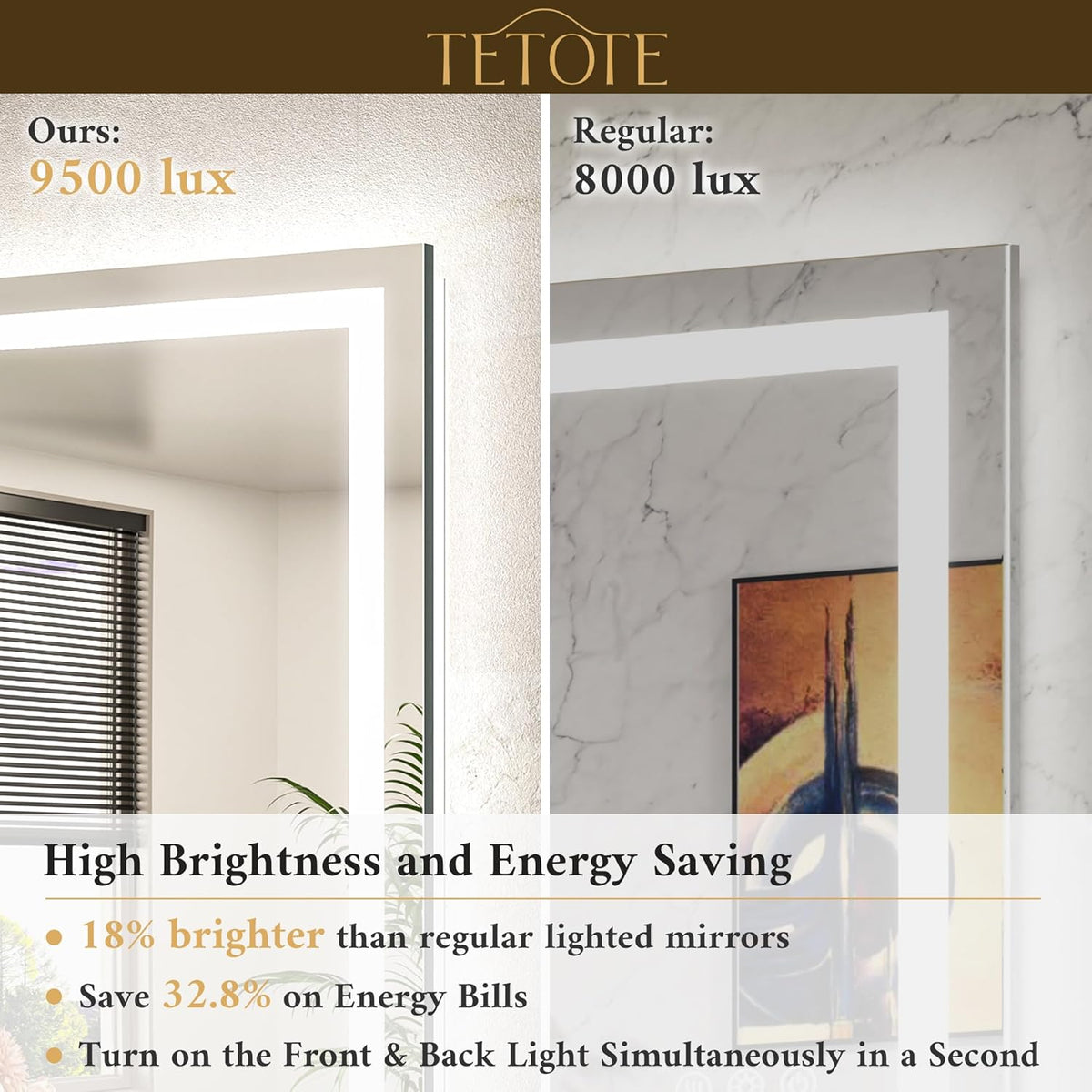 LED Bathroom Mirror 22 x 30 Inch Lighted Bathroom Vanity Mirror with Lights, Brighter Frontlit and Backlit Light up Anti Fog Mirror, 3-Color Dimmable, Shatterproof Tempered Glass, Waterproof