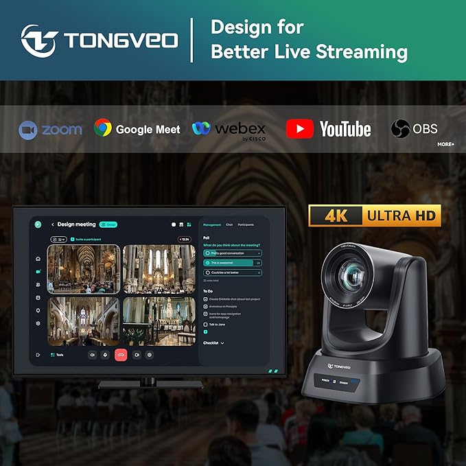 TONGVEO 4K AI PTZ Camera with Auto Tracking and 20X Optical Zoom, Conference - Image 6