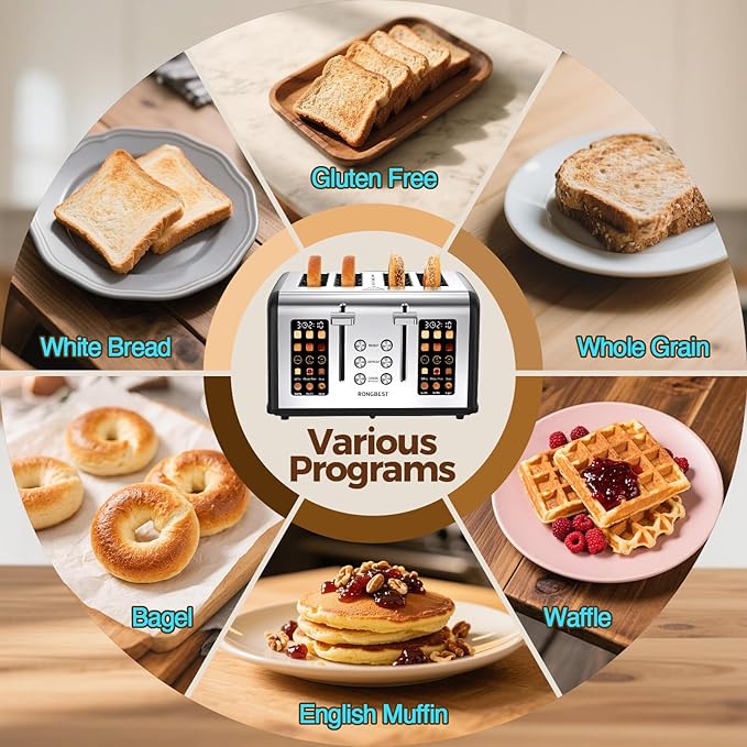 4 Slice Touch Screen Toaster, Easy-to-Use Digital Stainless Steel Toaster - Image 5