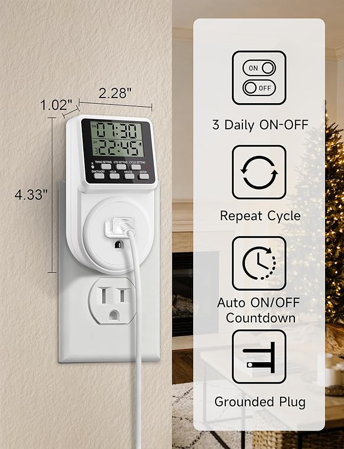 Techbee Indoor Digital Infinite Repeat Cycle Intermittent Outlet Timer Plug 24 - Image 7