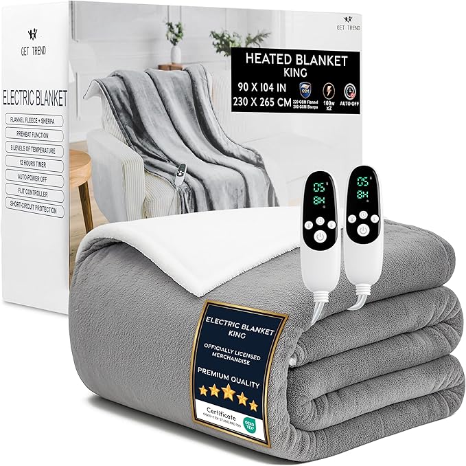Heated Blanket Electric Luxurious Fleece King Blanket, 9 Heat Settings & 12H by GetTrend