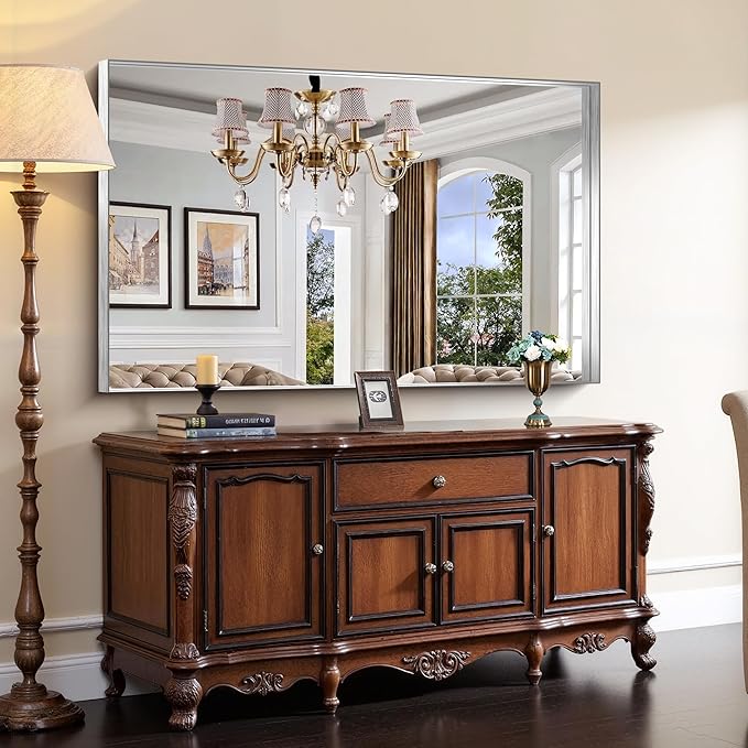CIRCUMI Silver Bathroom Mirror, Brushed Finish, Tempered Glass, Large Mirror - Image 4
