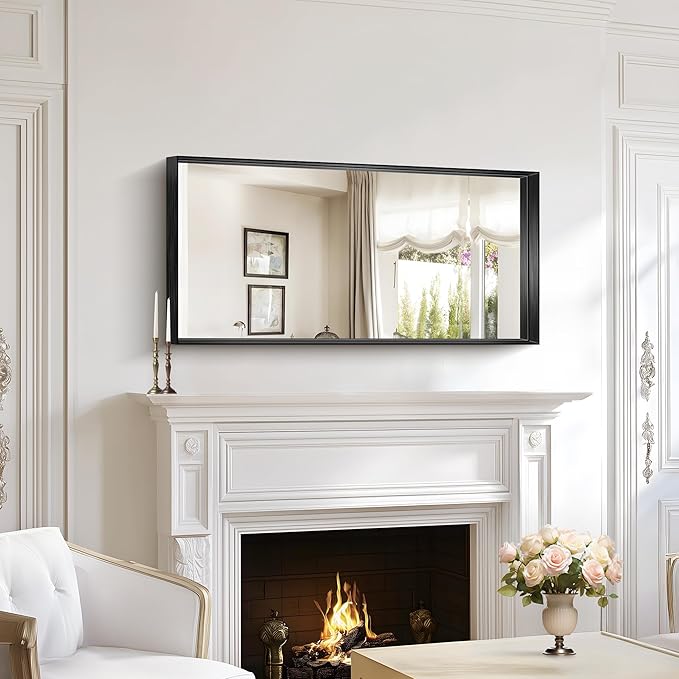 Black Bathroom Mirror, 40x20 Inch Rectangular Framed Mirror, Large Wall Mounted - Image 6