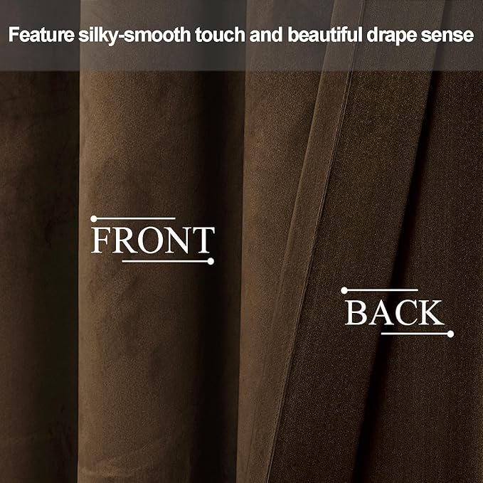 JIUZHEN Brown Velvet Curtains 72 inches Blackout Curtains - Image 3