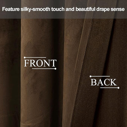 JIUZHEN Brown Velvet Curtains 72 inches Blackout Curtains - Image 3